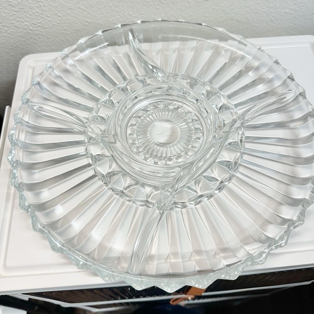 Vintage Clear Pressed Glass Relish Tray Divided Serving Dish 5 Section 12"